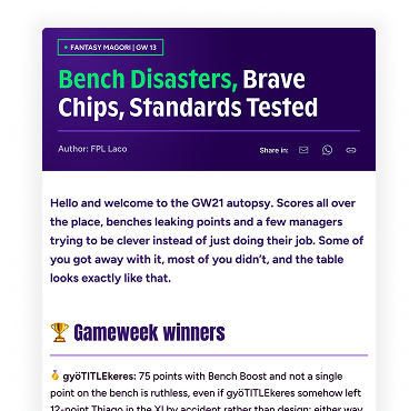 Automated newslettersfor your league rivals